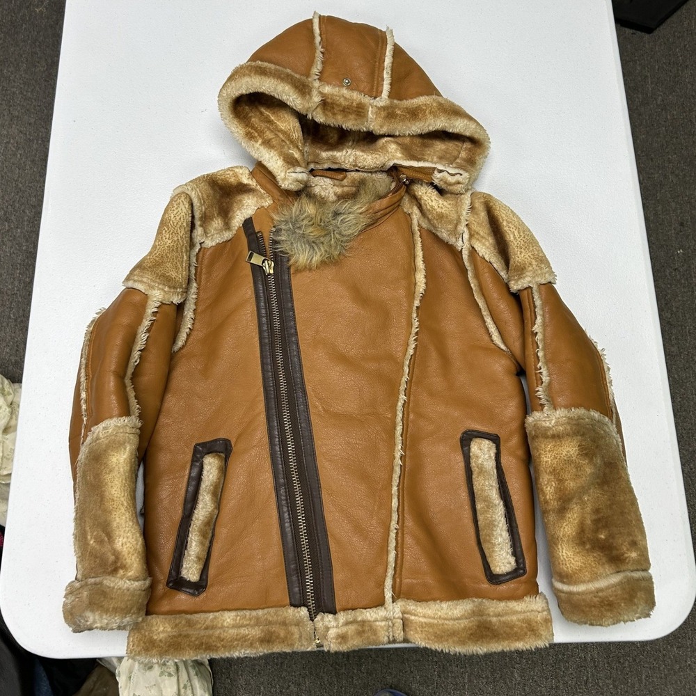 Jordan Craig Aviator Jacket womans 8 Tan Faux Shearling Hooded B3 Bomber